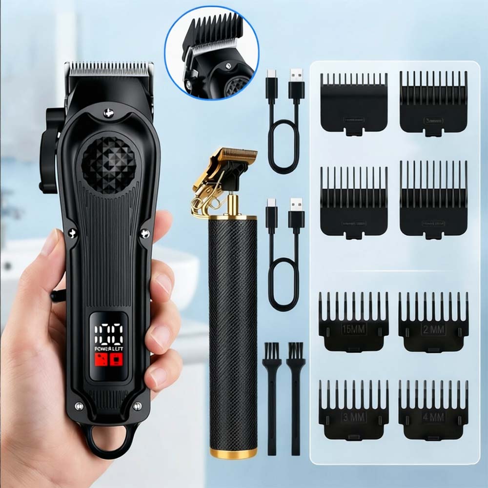 Men'S Grooming Blade - LEDディスプレイ付きプロ用バリカン、コードレス充電式トリマー＆T字型シェーバー（男性用）、脱毛ケアキット