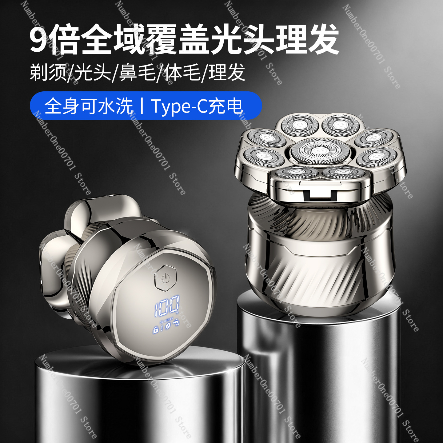 Men'S Grooming Blade - 男性用9枚刃ヘッドシェーバー、6-in-1電動かみそりグルーミングキット、デジタルディスプレイ付き充電式ロータリーシェーバー
