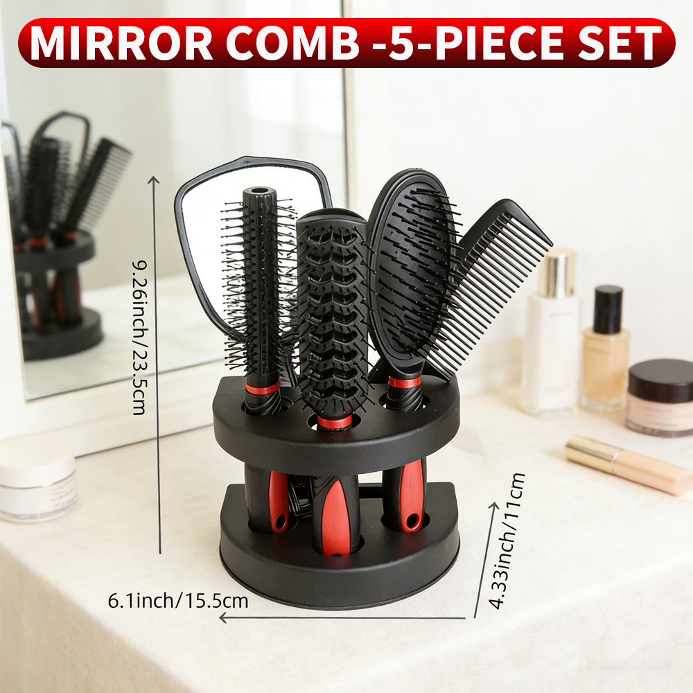 Men'S Grooming Mirror - 5-in-1 ミラー＆コームセット（ベース付き） - 男性と女性のグルーミング用のポータブルホームヘアスタイリングツール