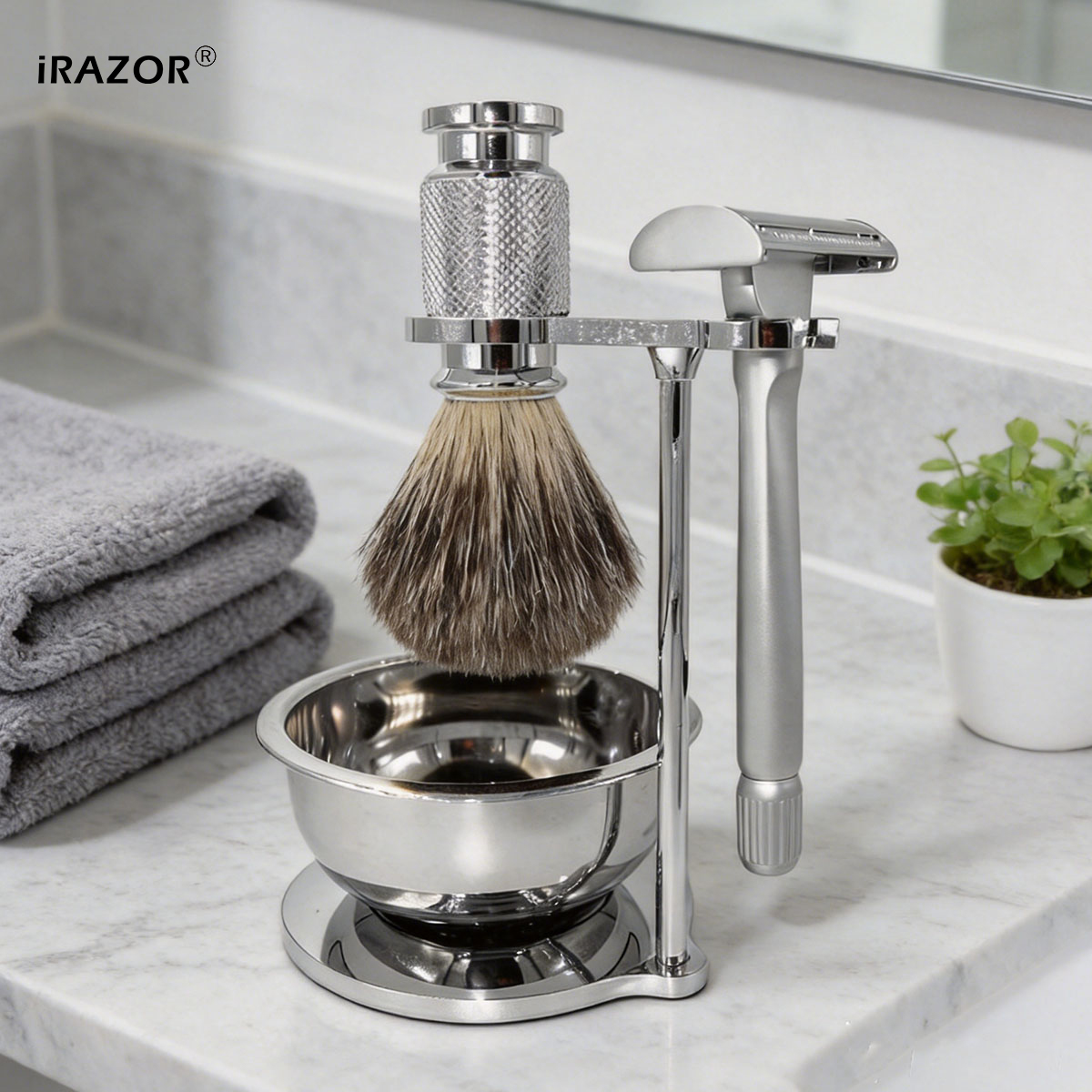 Men'S Grooming Blade - iRAZOR バタフライオープン両刃安全カミソリキット（替刃10枚、ソフトシェービングブラシ、ウェットシェービンググルーミングギフトセット付き）