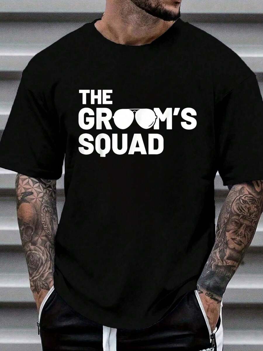 Men Grooming Home - 綿 100% 花婿の付添人新郎スクワット男性独身用品パーティー結婚式 Tシャツメンズグラフィック Tシャツカジュアルトップスファッション Tシャツショート