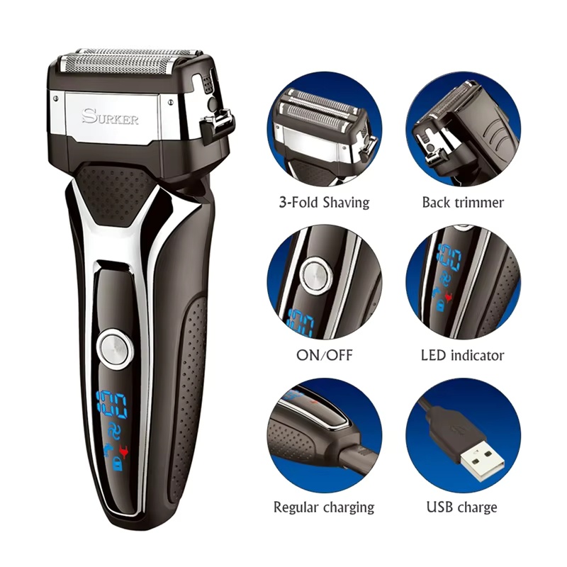 Men'S Grooming Blade - Surker 電気シェーバー男性用充電式インテリジェント往復式カミソリ洗えるデジタル LCD ディスプレイシェービングマシン