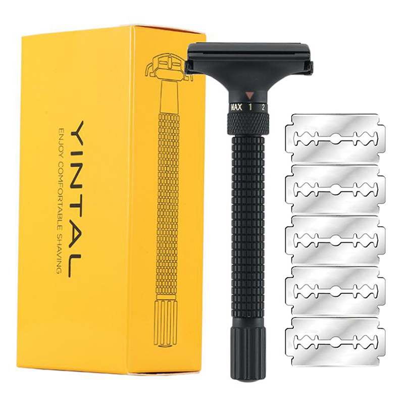 Men'S Grooming Underarm - 調整可能な精密メンズカミソリ - 両刃安全バタフライ真鍮メタルハンドル、ひげと口ひげのグルーミング用、5枚刃付き