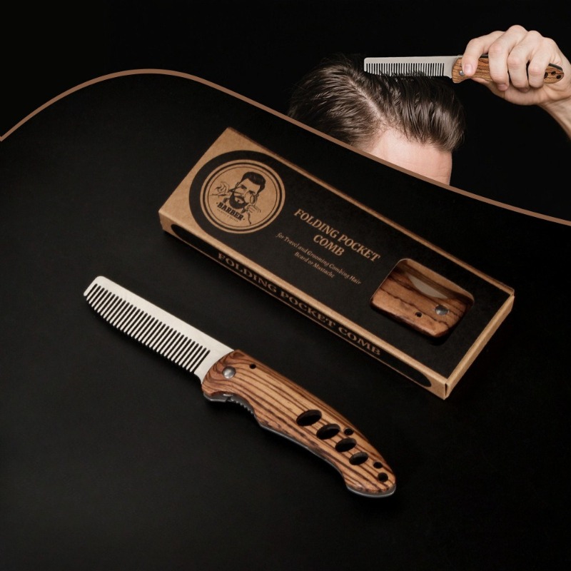 無垢材と金属製の折りたたみ式髭櫛（男性用）、携帯用ポマドール - Mens Grooming Kit Bag のレビューと価格
