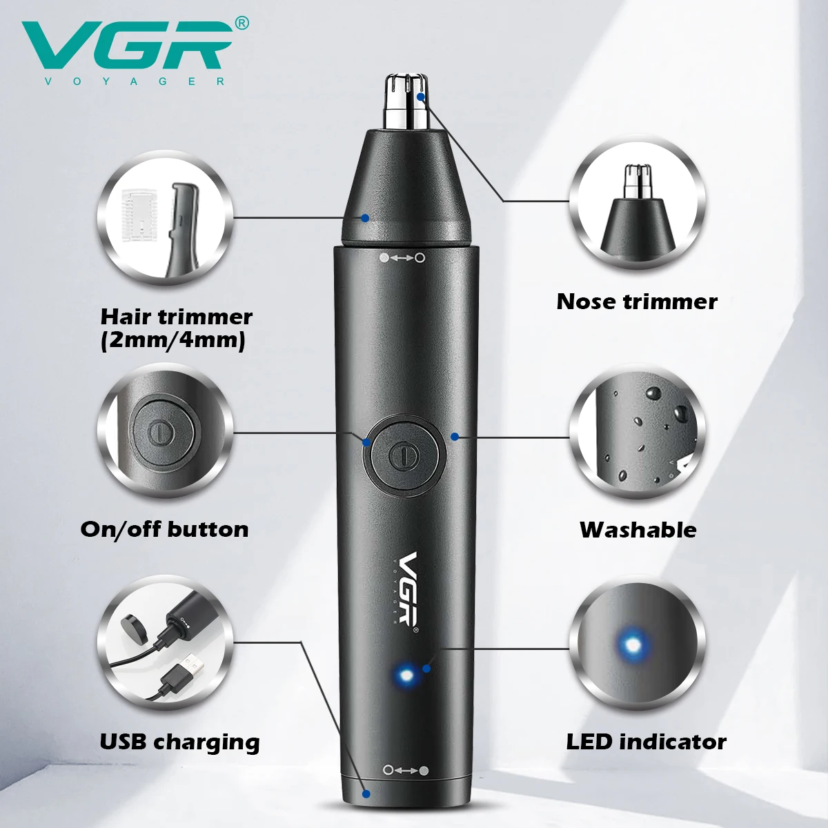 Vgr-充電式電気鼻毛トリマー,洗える,2 in 1,あごひ - Nose Hair Trimmer のレビューと価格