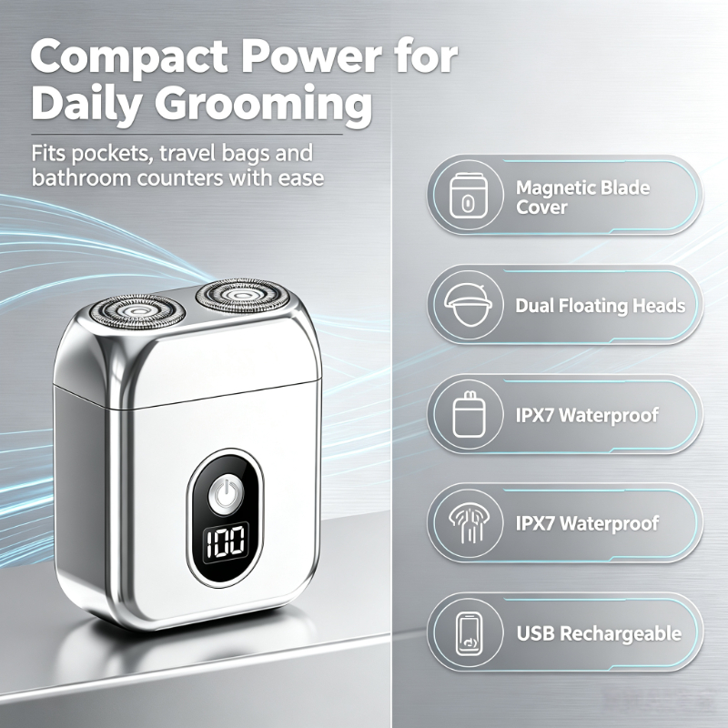 デュアルブレード防水マグネット式ミニ電気シェーバー、充電式コ - Men Grooming Home のレビューと価格
