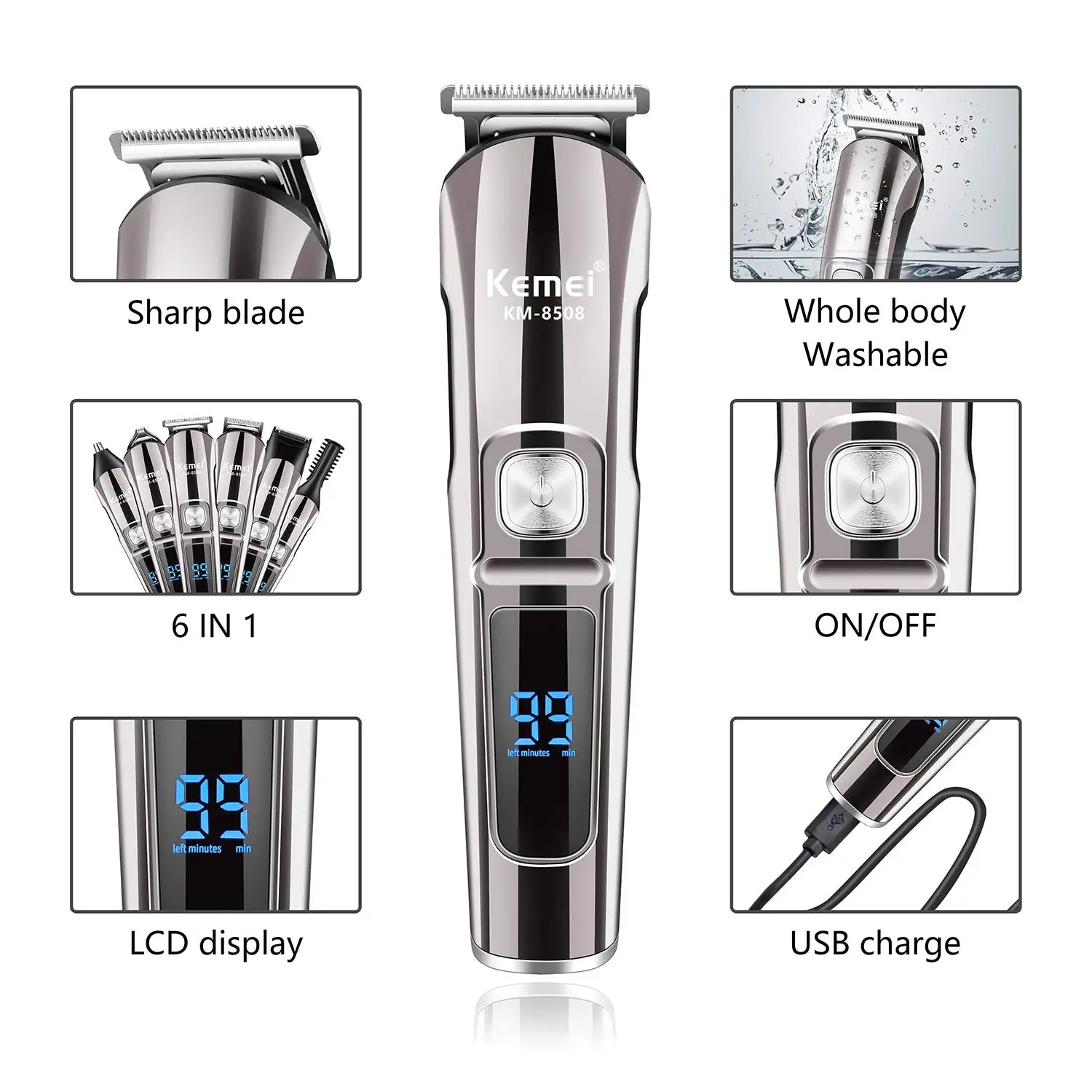 Kemei プロフェッショナル多機能ひげトリマー防水 6 で - Men'S Grooming Organizer のレビューと価格